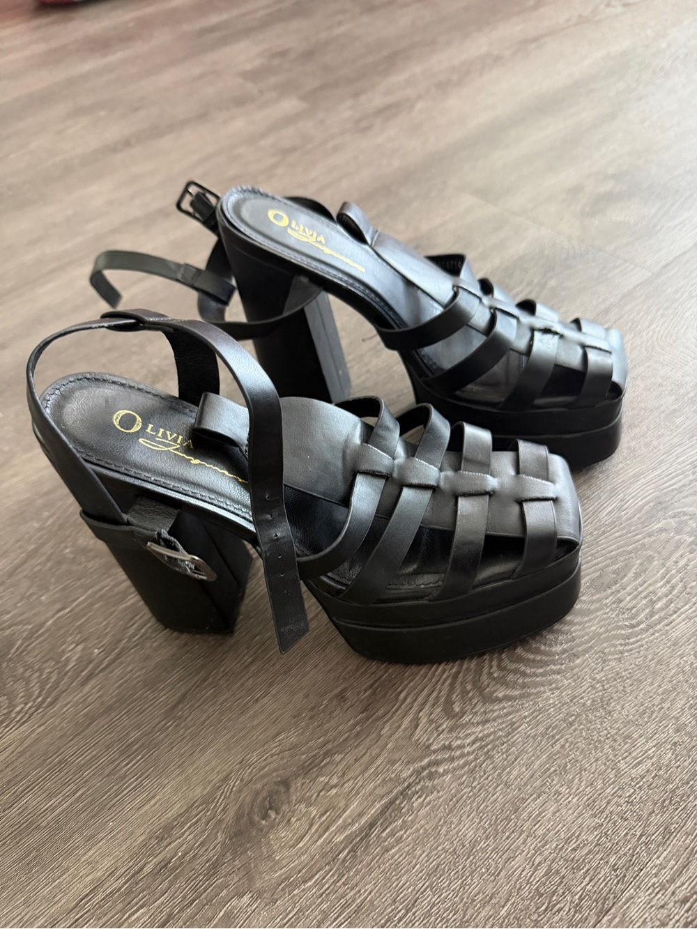 Olivia Miller Black Woven Platform Sandals - Chunky Heel